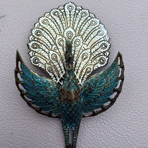 Peacock Brooch with Blue and White Enamel